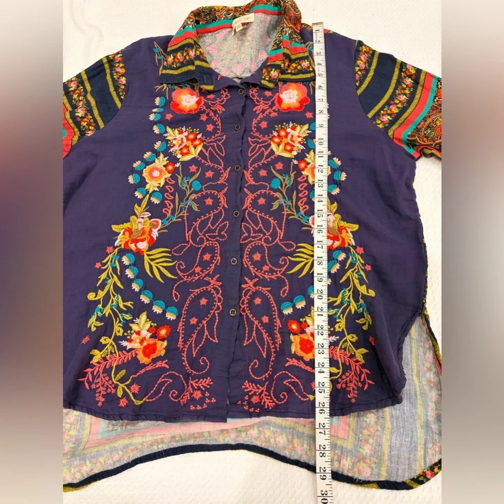 All About Her Embroidered Mosaic Button-Up Shirt 100% Cotton (XL) Hippie Gypsy - Picture 10 of 17